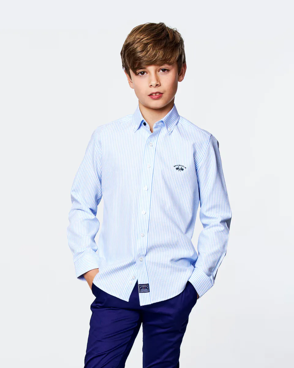 Рубашка Оксфорд на пуговицах для мальчиков с полосатым принтом Spagnolo, светло-голубой 
Рубашка Оксфорд на пуговицах для мальчиков с полосатым принтом Spagnolo, светло-голубой