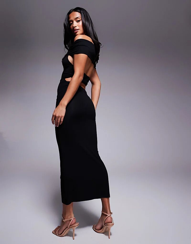 Платье-миди с бретельками сзади в черном цвете ASOS