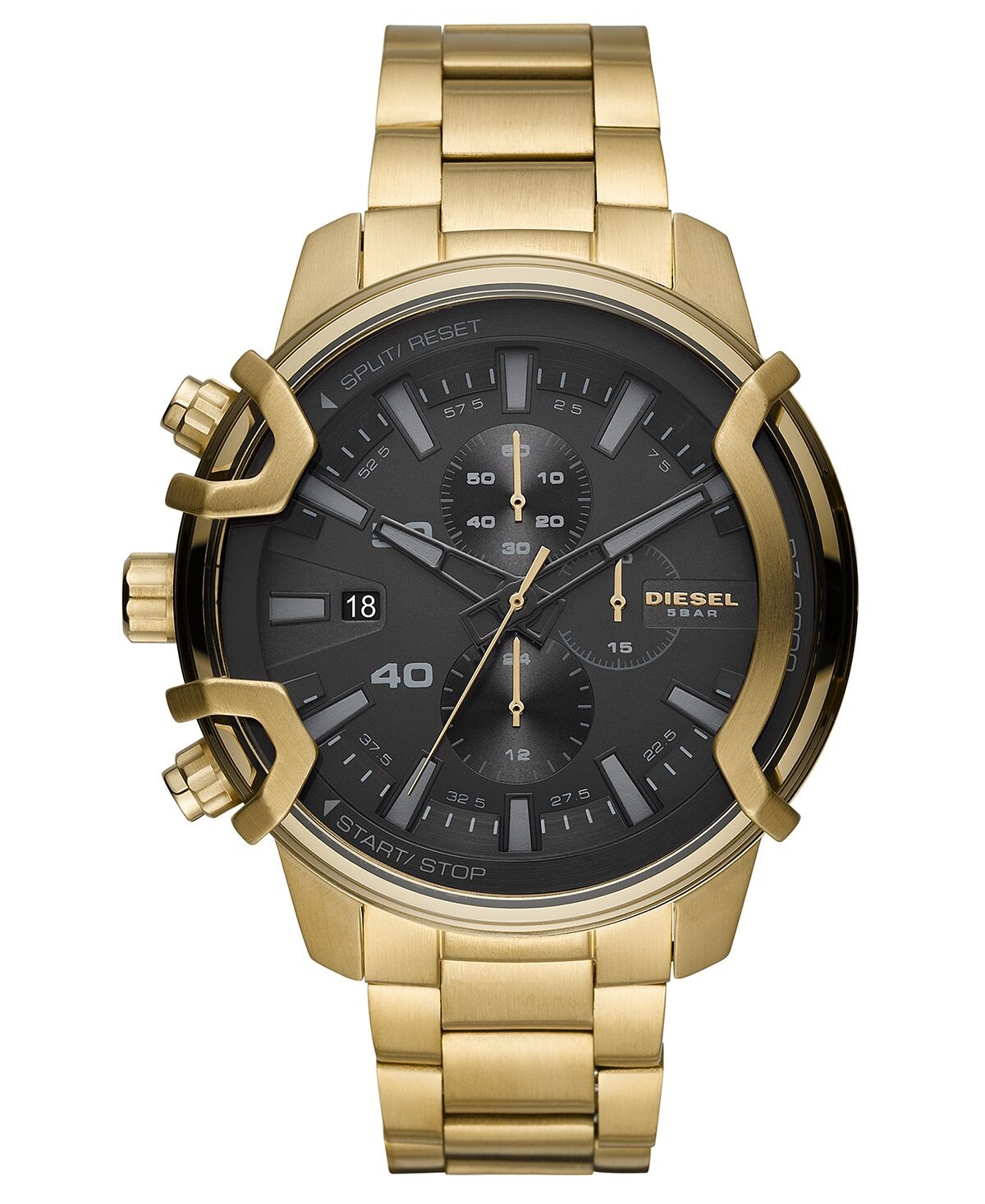 Мужские часы с хронографом и рифленым золотистым браслетом из нержавеющей стали, 48 мм Diesel
Мужские часы с хронографом и рифленым золотистым браслетом из нержавеющей стали, 48 мм Diesel