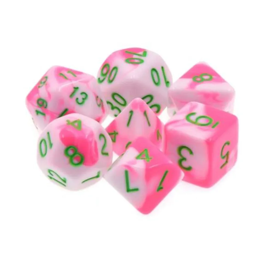 Набор Poly — Розовый фламинго с зеленым (7), Dice Sets - Resin/Acrylic - Red, Orange, Yellow, & Pink (Foam Brain Games) 
Набор Poly — Розовый фламинго с зеленым (7), Dice Sets - Resin/Acrylic - Red, Orange, Yellow, & Pink (Foam Brain Games)
