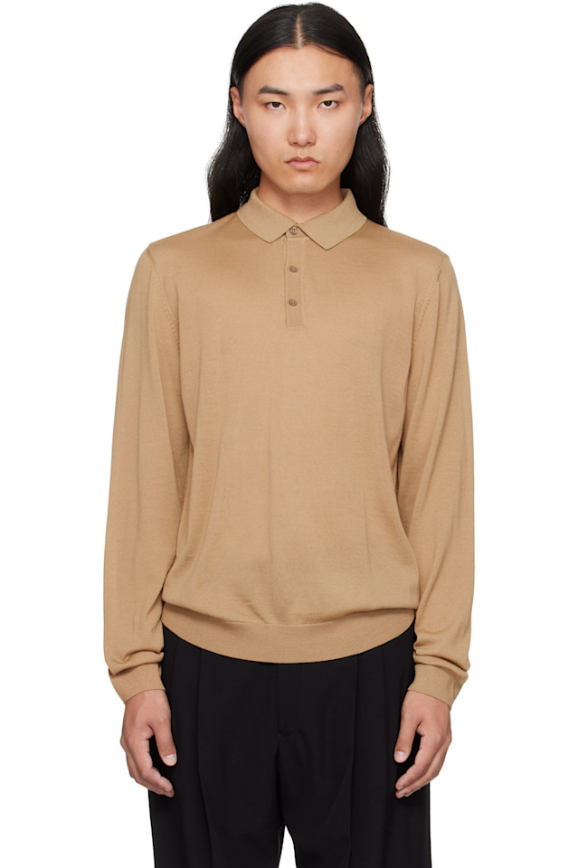 Boss Поло из натуральной шерсти с длинными рукавами, бежевого цвета
Boss Поло из натуральной шерсти с длинными рукавами, бежевого цвета