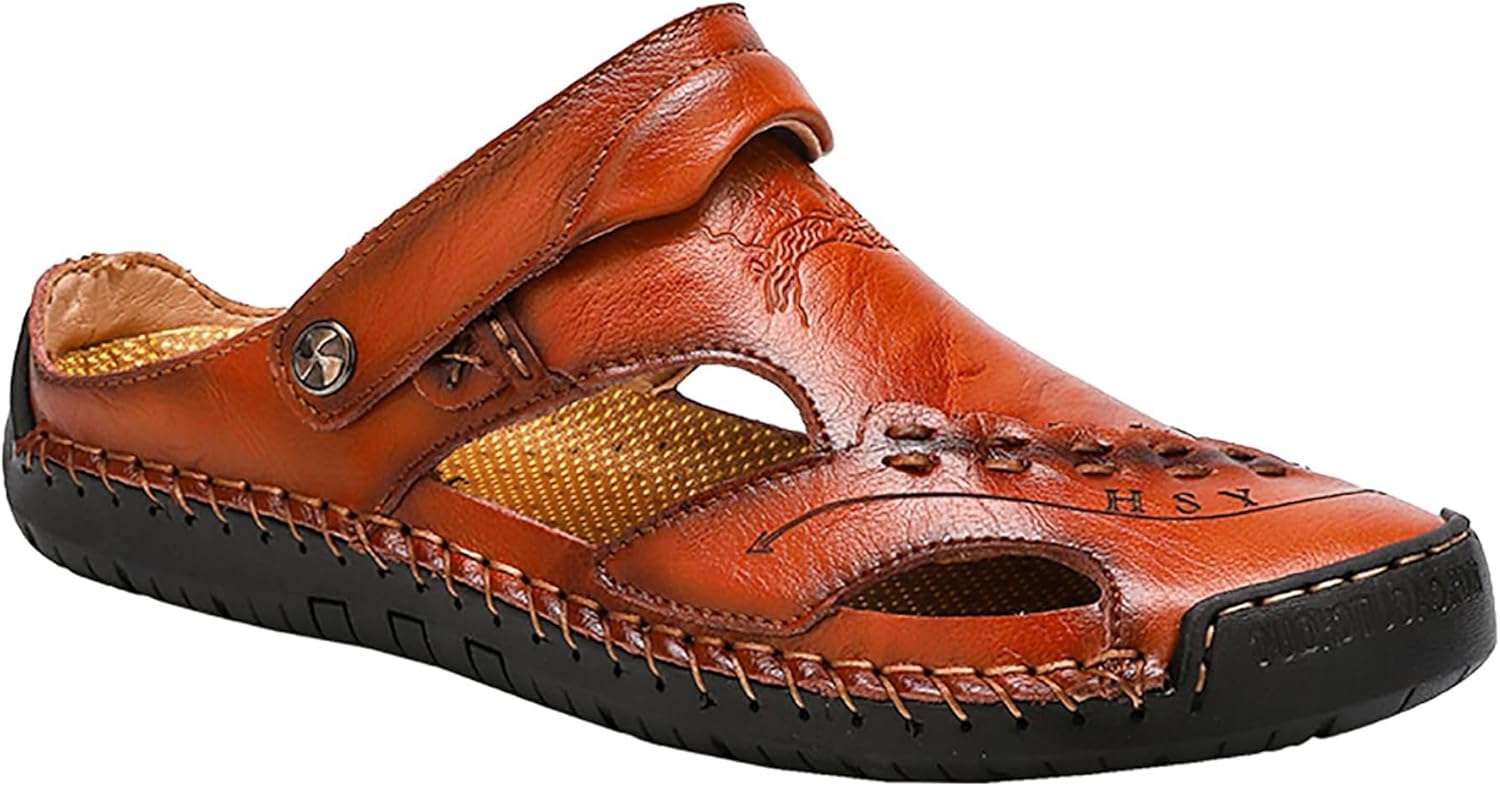 Мужские кожаные сандалии Qhecomce с закрытым носком, летние и пляжные повседневные туфли, сандалии с закрытым носком для мужчин, коричневый
Мужские кожаные сандалии Qhecomce с закрытым носком, летние и пляжные повседневные туфли, сандалии с закрытым носком для мужчин, коричневый