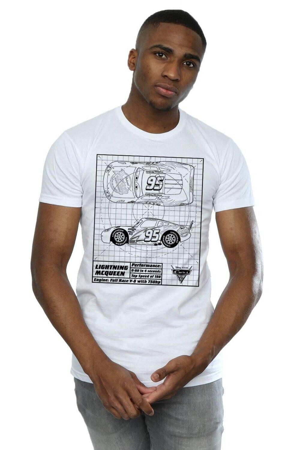 Хлопковая футболка с принтом Lightning McQueen Blueprint Cars, белый 
Хлопковая футболка с принтом Lightning McQueen Blueprint Cars, белый