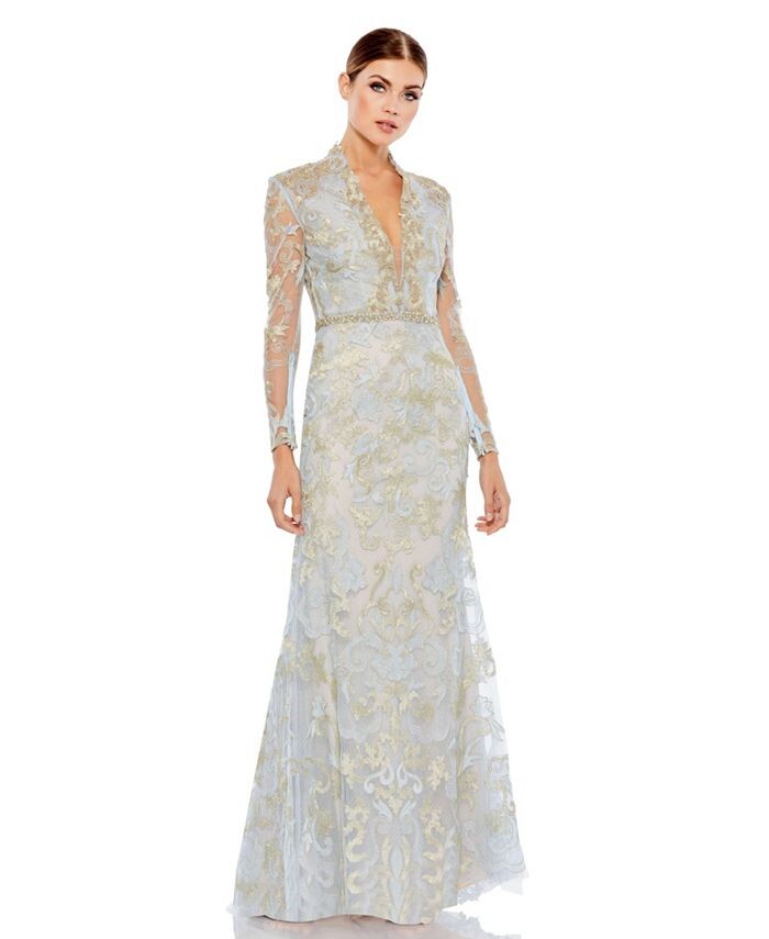 Женское платье с длинным рукавом и v-образным вырезом с аппликацией Mac Duggal, синий
Женское платье с длинным рукавом и v-образным вырезом с аппликацией Mac Duggal, синий