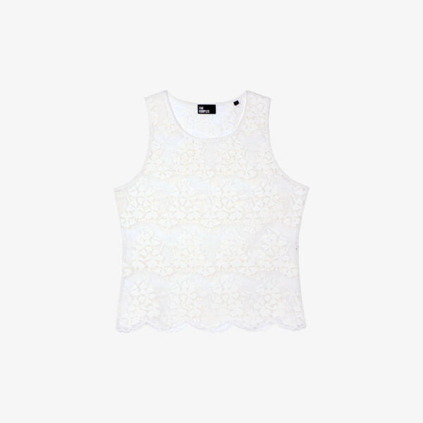 Топ из эластичного кружева с круглым вырезом и фестончатым подолом The Kooples, экрю
Топ из эластичного кружева с круглым вырезом и фестончатым подолом The Kooples, экрю