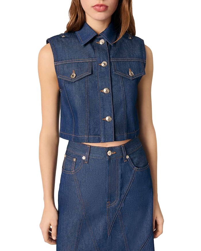 Укороченный джинсовый жилет Maje, синий
Укороченный джинсовый жилет Maje, синий