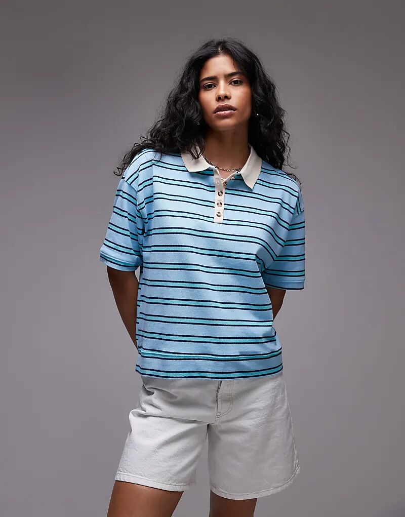 Полосатая рубашка-поло свободного кроя Topshop бирюзового цвета
Полосатая рубашка-поло свободного кроя Topshop бирюзового цвета