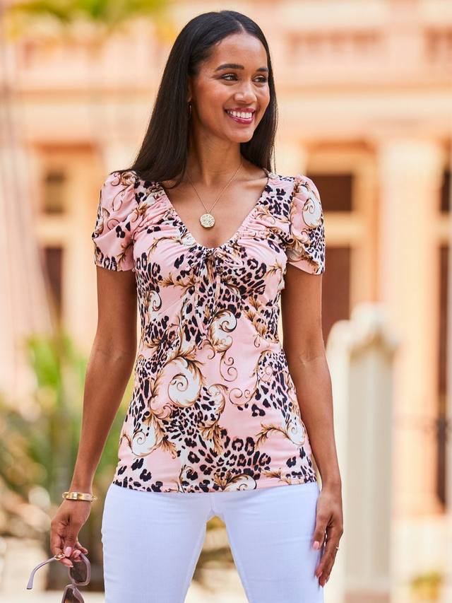 Топ из джерси с завитушками с животным принтом Sosandar, розовый/разноцветный
Топ из джерси с завитушками с животным принтом Sosandar, розовый/разноцветный