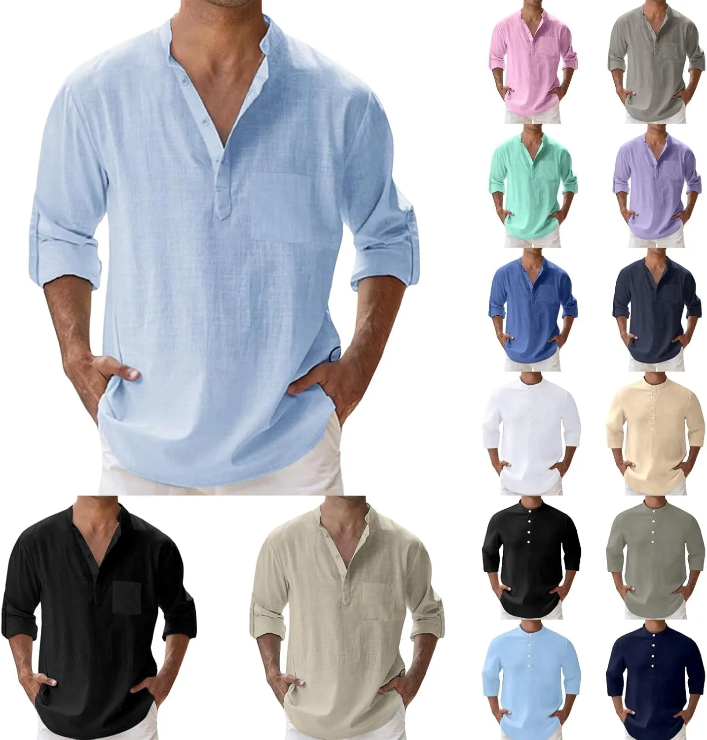 Футболка для мужчин Henley с 3/4 рукавом
Футболка для мужчин Henley с 3/4 рукавом