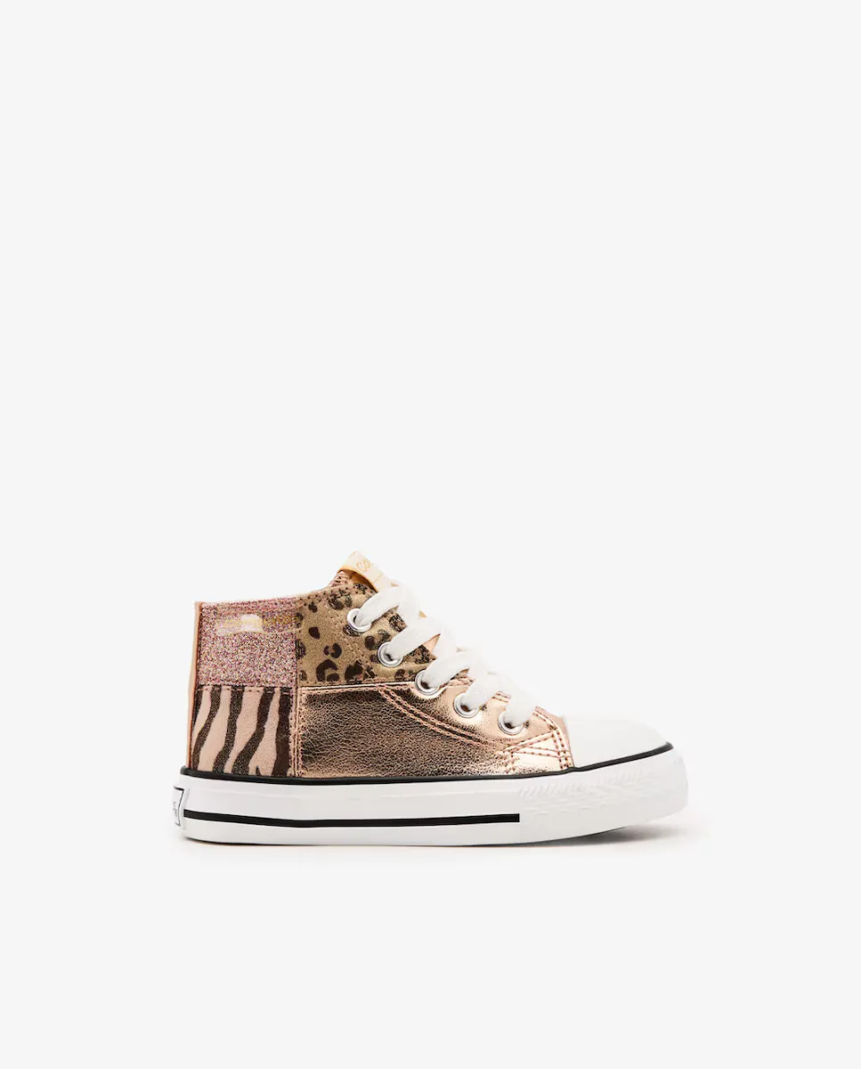 Детские высокие кроссовки с отделкой в стиле пэчворк и анималистическим принтом Conguitos, золотой
Детские высокие кроссовки с отделкой в стиле пэчворк и анималистическим принтом Conguitos, золотой