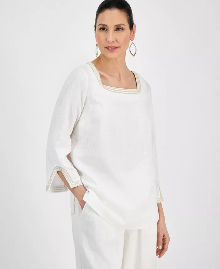 Женская блузка с квадратным вырезом и рукавами 3/4 с разрезом JM Collection, белый
Женская блузка с квадратным вырезом и рукавами 3/4 с разрезом JM Collection, белый