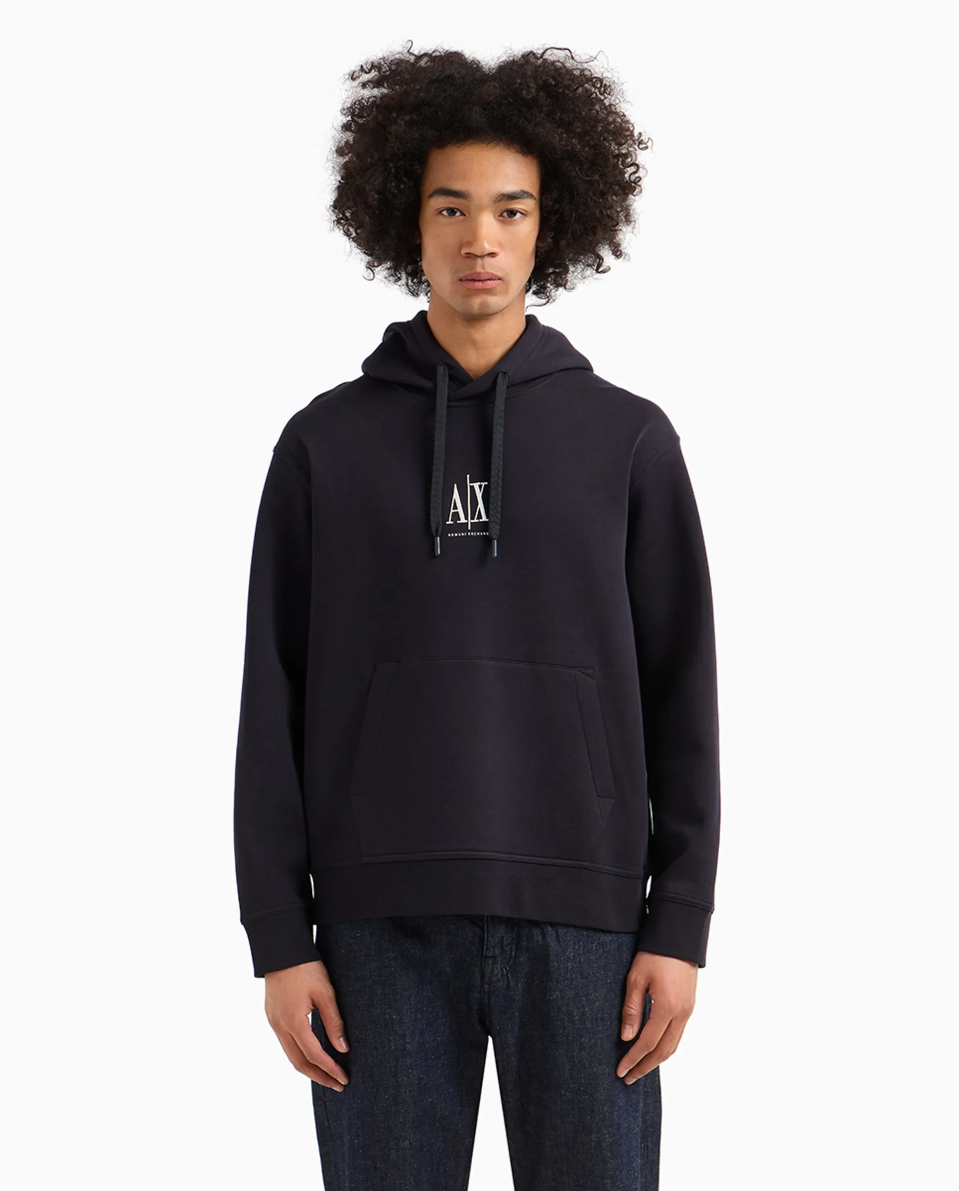 Мужская толстовка с контрастным логотипом и капюшоном Icon Project Armani Exchange, темно-синий 
Мужская толстовка с контрастным логотипом и капюшоном Icon Project Armani Exchange, темно-синий