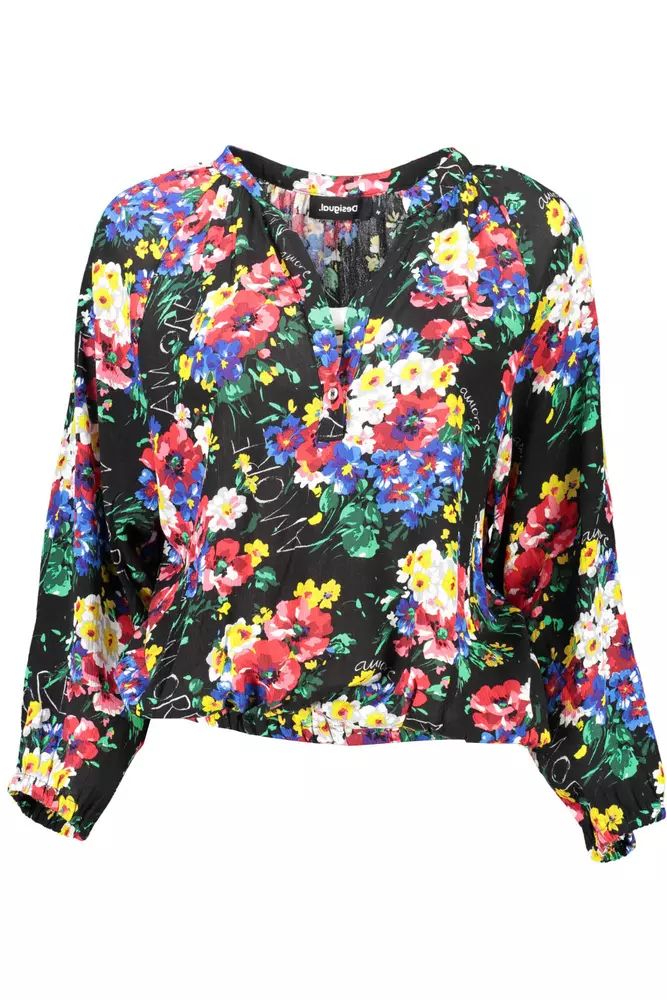 Desigual Яркий топ с V-образным вырезом на пуговицах и эластичной талией для женщин, черный
Desigual Яркий топ с V-образным вырезом на пуговицах и эластичной талией для женщин, черный