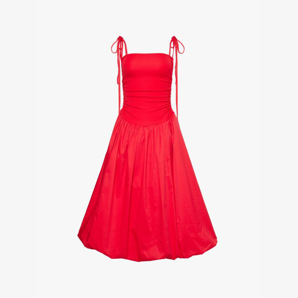 Платье миди из хлопка с присборенными краями и без бретелек Amy Lynn, красный 
Платье миди из хлопка с присборенными краями и без бретелек Amy Lynn, красный