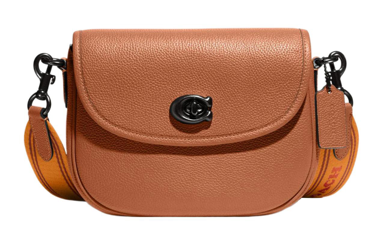 Кожаная седельная сумка Willow, через плечо, кросс-боди Trumpets для женщин шафраново-коричневая COACH 
Кожаная седельная сумка Willow, через плечо, кросс-боди Trumpets для женщин шафраново-коричневая COACH