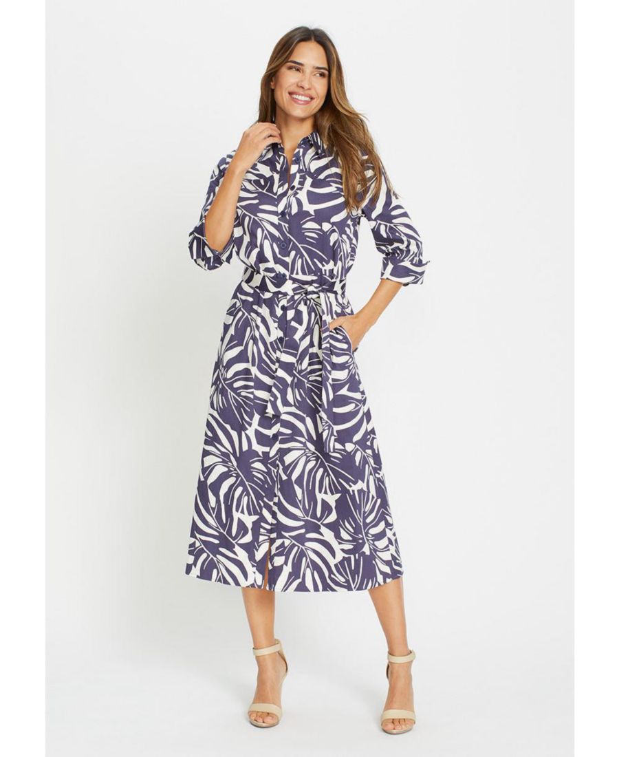 Женское платье-рубашка А-силуэта с принтом пальм Olsen, Indigo denim
Женское платье-рубашка А-силуэта с принтом пальм Olsen, Indigo denim