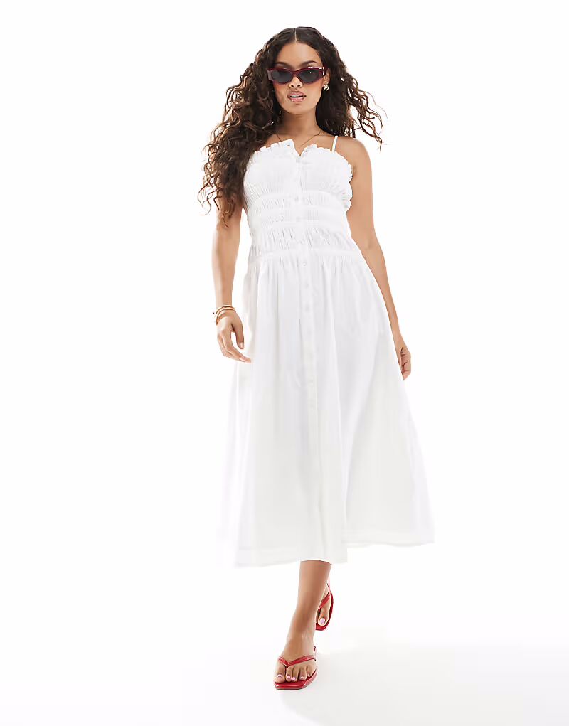 Платье макси Miss Selfridge Petite из поплина с присборенной основой на пуговицах белого цвета
Платье макси Miss Selfridge Petite из поплина с присборенной основой на пуговицах белого цвета