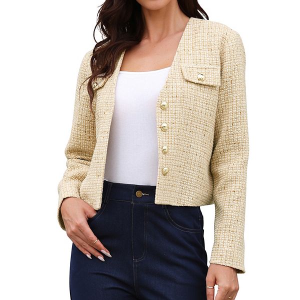 Твидовый блейзер для женщин с длинным рукавом без воротника Inspire Chic, Apricot
Твидовый блейзер для женщин с длинным рукавом без воротника Inspire Chic, Apricot