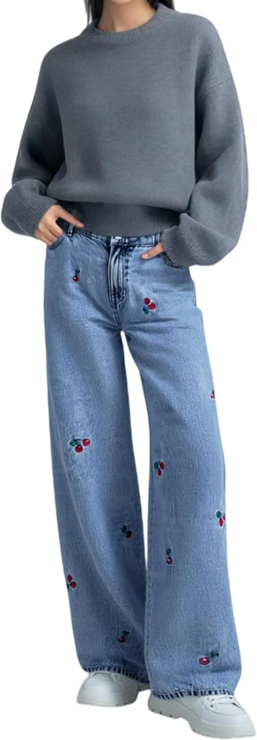 FUNSEED широкие джинсы для женщин, высокие с карманами и вышивкой cherry
FUNSEED широкие джинсы для женщин, высокие с карманами и вышивкой cherry