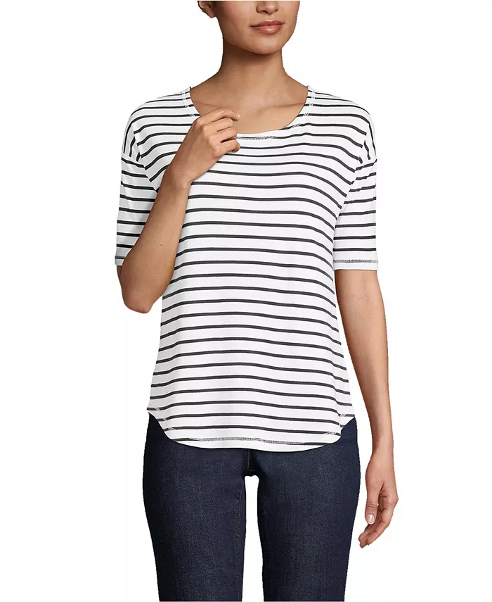 Женский топ с рукавом три четверти из микро-модаля Supima, круглым вырезом и асимметричным подолом в полоску Lands' End, белый
Женский топ с рукавом три четверти из микро-модаля Supima, круглым вырезом и асимметричным подолом в полоску Lands' End, белый