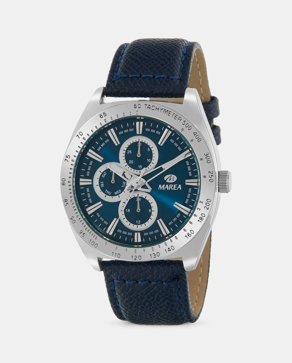 Многофункциональные мужские часы B41374/2 Кожаный ремешок и синий циферблат Marea 
Многофункциональные мужские часы B41374/2 Кожаный ремешок и синий циферблат Marea