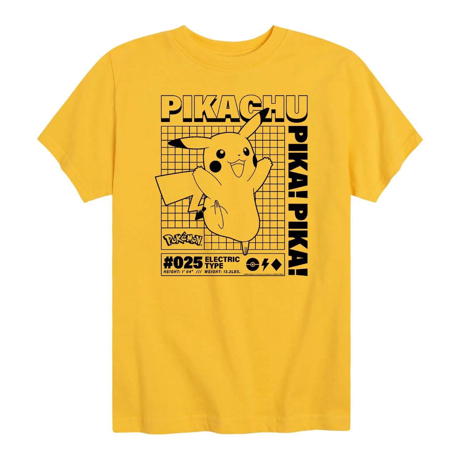 Футболка с графической схемой и информацией о Покемоне Пикачу для мальчиков 8–20 лет Licensed Character