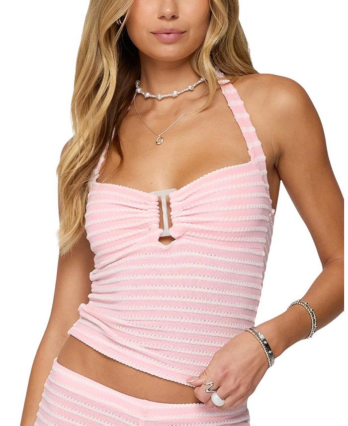 Ловина Текстурированный Полосатый Топ-Халтер Edikted, розовый
Ловина Текстурированный Полосатый Топ-Халтер Edikted, розовый