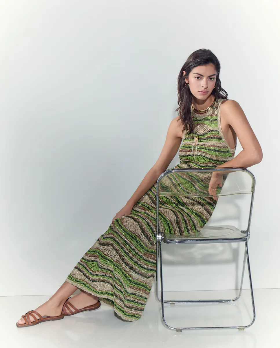 Платье с запахом и бретелями в металлизированную полоску Tintoretto, зеленый 
Платье с запахом и бретелями в металлизированную полоску Tintoretto, зеленый