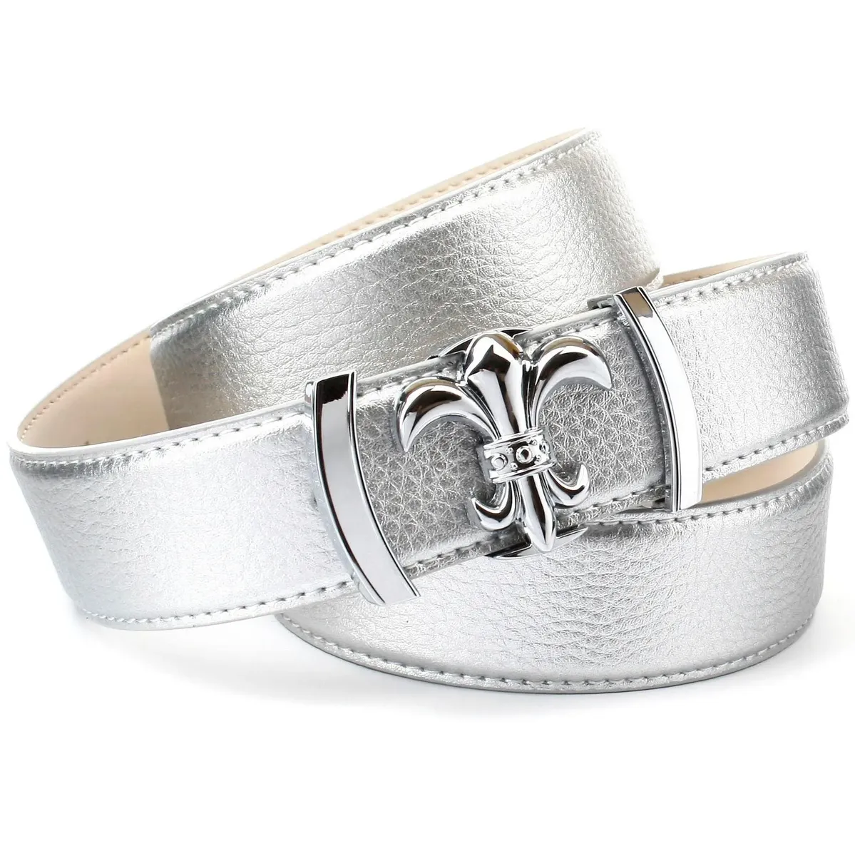 Кожаный ремень Anthoni Crown, с застежкой в виде лилии, прошитые края, серебристый
Кожаный ремень Anthoni Crown, с застежкой в виде лилии, прошитые края, серебристый