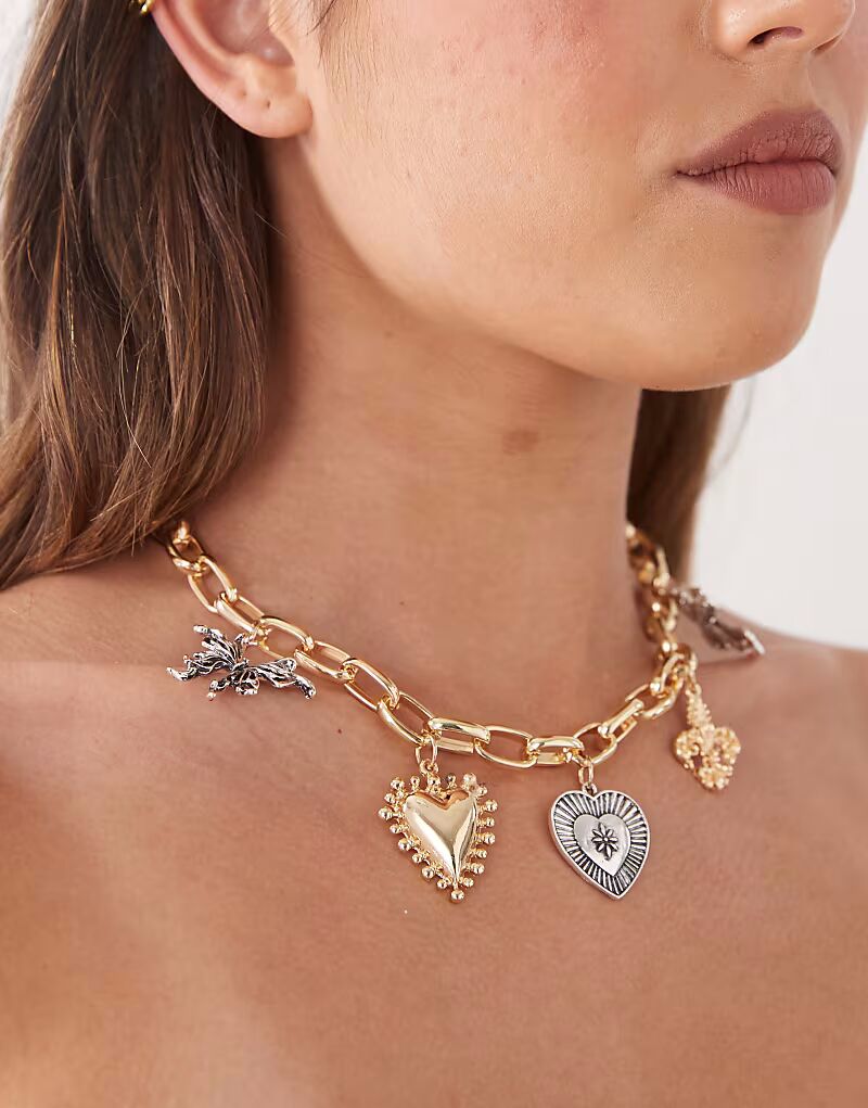 Крупное ожерелье с подвесками из серебра и золота Reclaimed Vintage
Крупное ожерелье с подвесками из серебра и золота Reclaimed Vintage