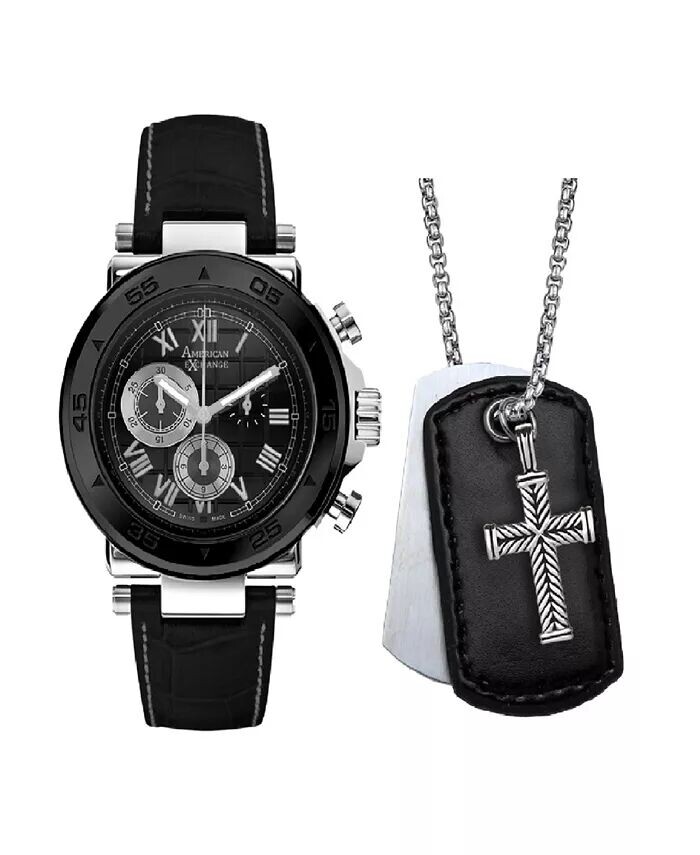 Мужские аналоговые часы с тремя стрелками, кварцевые, с черным кожаным ремешком, 44 мм, подарочный набор American Exchange
Мужские аналоговые часы с тремя стрелками, кварцевые, с черным кожаным ремешком, 44 мм, подарочный набор American Exchange