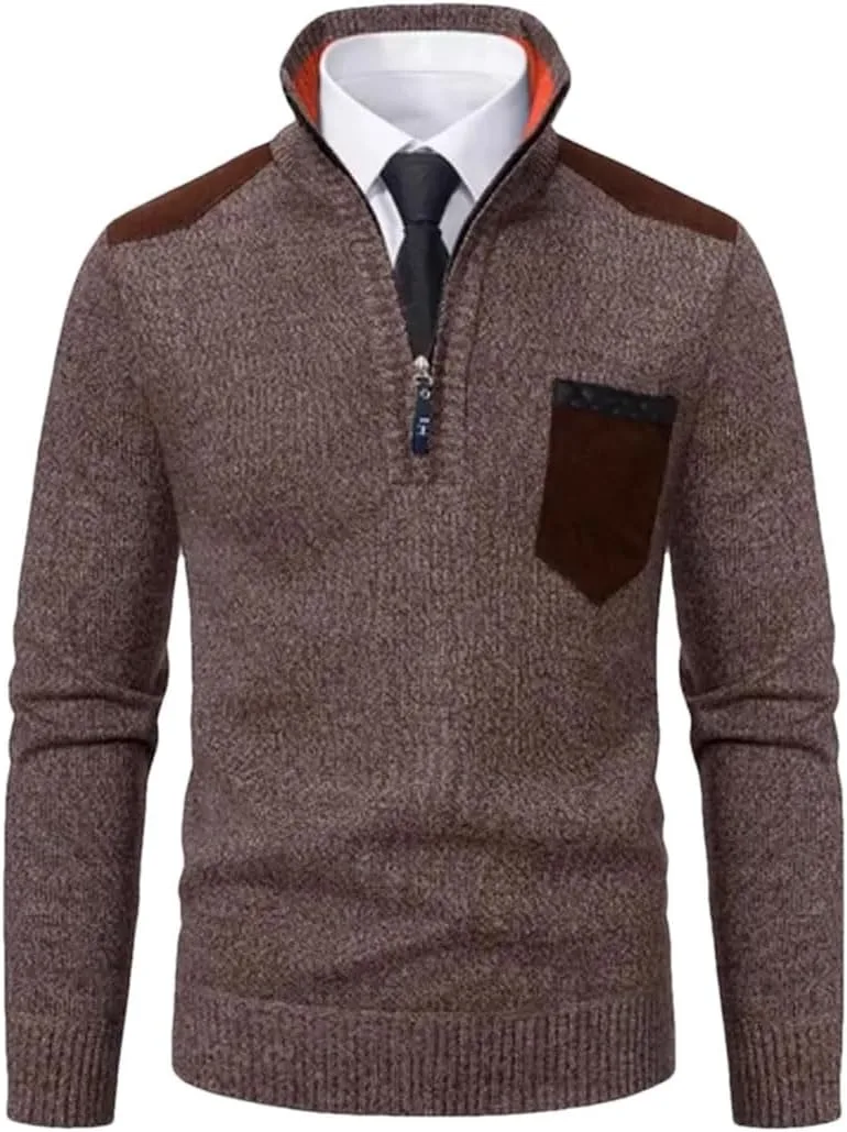 Мужской свитер с полумолнией и аппликацией
Мужской свитер с полумолнией и аппликацией