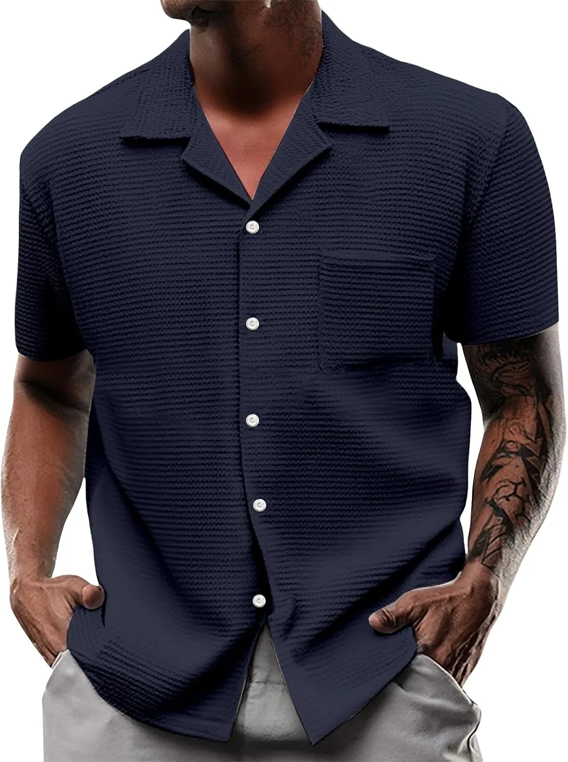 Мужская повседневная рубашка на пуговицах Regular Fit с коротким рукавом Waffle RSZGSWS
Мужская повседневная рубашка на пуговицах Regular Fit с коротким рукавом Waffle RSZGSWS