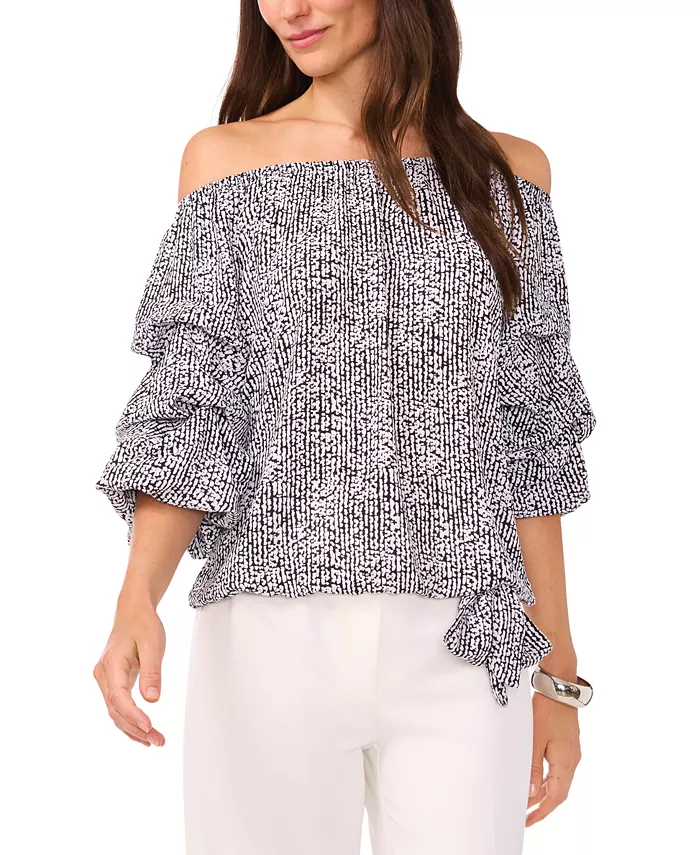 Женская блуза с принтом, офф-шoulder, с рукавом 3/4, пузырчатыми деталями и завязкой спереди Vince Camuto, черный
Женская блуза с принтом, офф-шoulder, с рукавом 3/4, пузырчатыми деталями и завязкой спереди Vince Camuto, черный