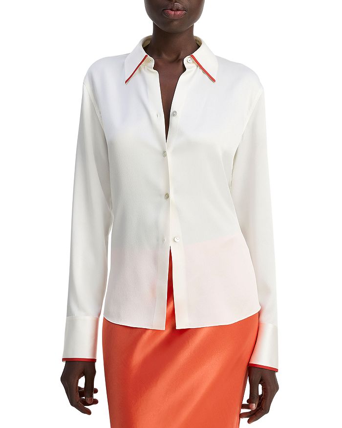 Шелковая рубашка с контрастными манжетами Vince, белый
Шелковая рубашка с контрастными манжетами Vince, белый