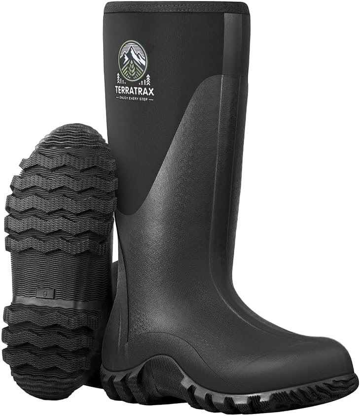 Мужские водонепроницаемые резиновые сапоги TerraTrax для дождя и работы - прочные, с 6 мм неопреновой изоляцией, идеально подходят для рыбалки, охоты и фермерства, черный
Мужские водонепроницаемые резиновые сапоги TerraTrax для дождя и работы - прочные, с 6 мм неопреновой изоляцией, идеально подходят для рыбалки, охоты и фермерства, черный