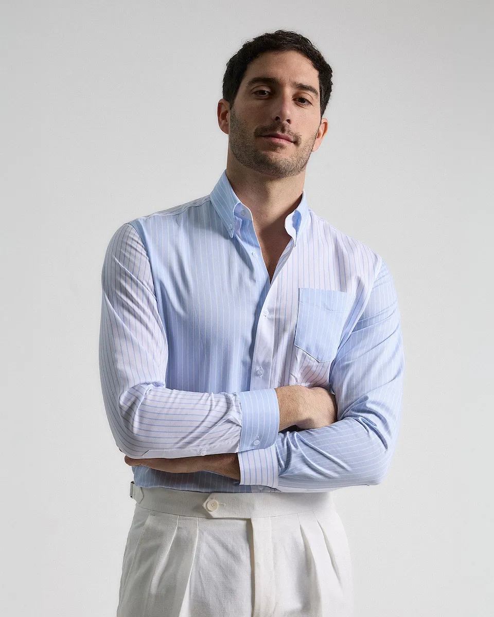 Мужская рубашка в стиле пэчворк с синими полосками, стандартный крой PuroEgo, синий
Мужская рубашка в стиле пэчворк с синими полосками, стандартный крой PuroEgo, синий