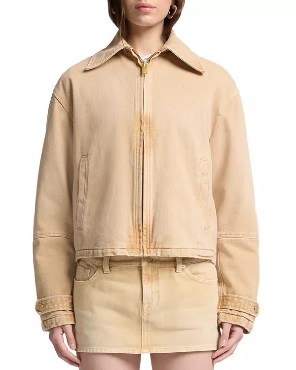 Укороченная джинсовая рабочая куртка в песчаном цвете 7 For All Mankind, синий
Укороченная джинсовая рабочая куртка в песчаном цвете 7 For All Mankind, синий