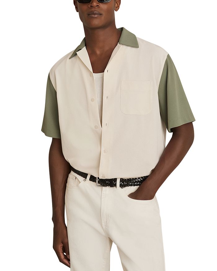 Пеза Текстурированная Кубинская Рубашка с Цветными Блоками REISS, белый 
Пеза Текстурированная Кубинская Рубашка с Цветными Блоками REISS, белый