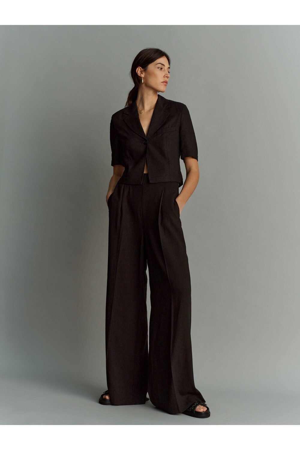 Льняные брюки с широкими штанинами Next, черный
Льняные брюки с широкими штанинами Next, черный