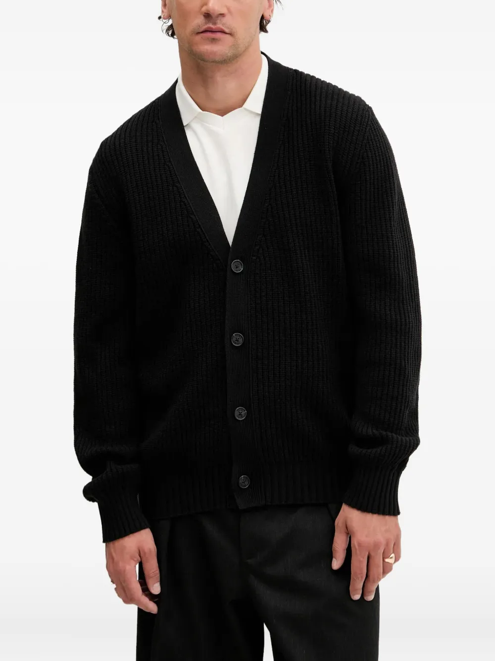 Кардиган в рубчик HUGO, черный 
Кардиган в рубчик HUGO, черный