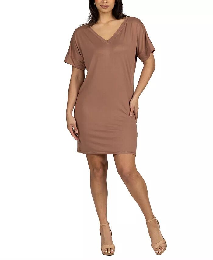 Однотонное свободное женское платье до колен с V-образным вырезом и футболкой 24seven Comfort Apparel, коричневый