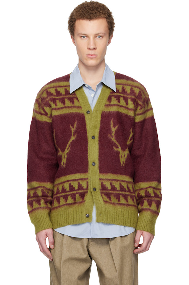South2 West8 Красный и зеленый мохеровый кардиган с V-образным вырезом
South2 West8 Красный и зеленый мохеровый кардиган с V-образным вырезом