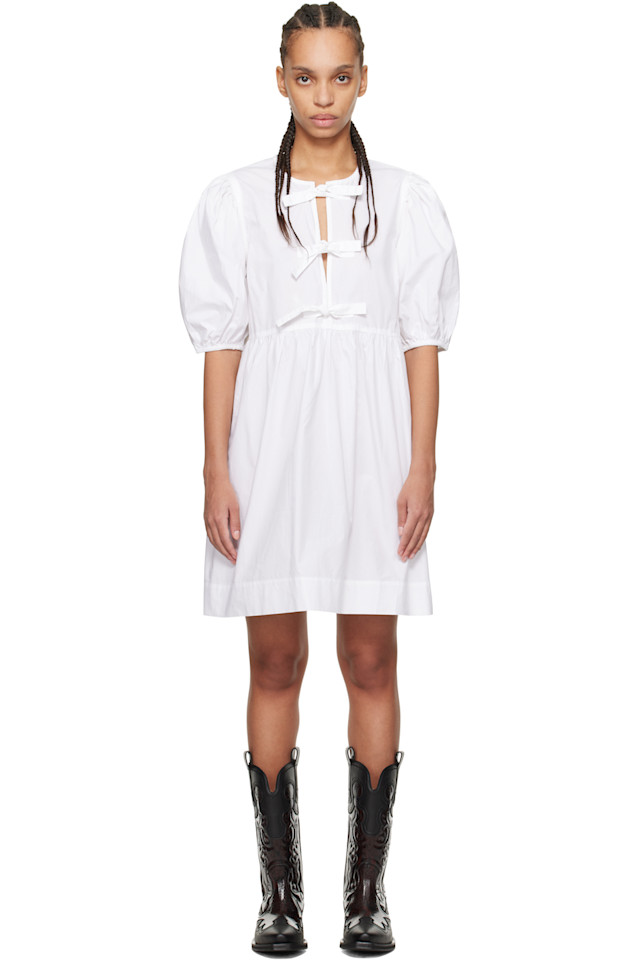 Хлопковое поплиновое мини-платье с завязками Ganni, белый
Хлопковое поплиновое мини-платье с завязками Ganni, белый