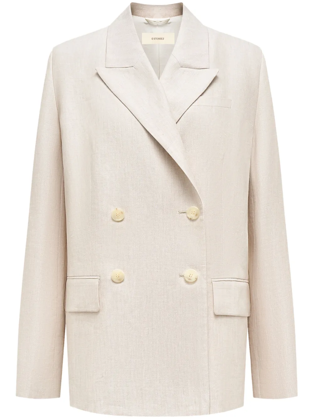 Двубортный льняной пиджак 12 STOREEZ, белый 
Двубортный льняной пиджак 12 STOREEZ, белый