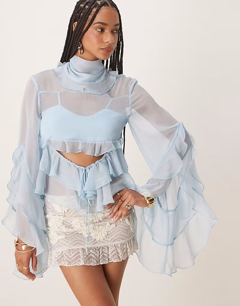 Блузка Bardot Anyssa с рюшами нежно-голубого цвета 
Блузка Bardot Anyssa с рюшами нежно-голубого цвета