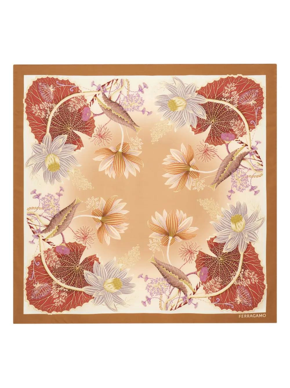 Шелковый шарф с принтом «Кувшинки» Ferragamo, коричневый
Шелковый шарф с принтом «Кувшинки» Ferragamo, коричневый