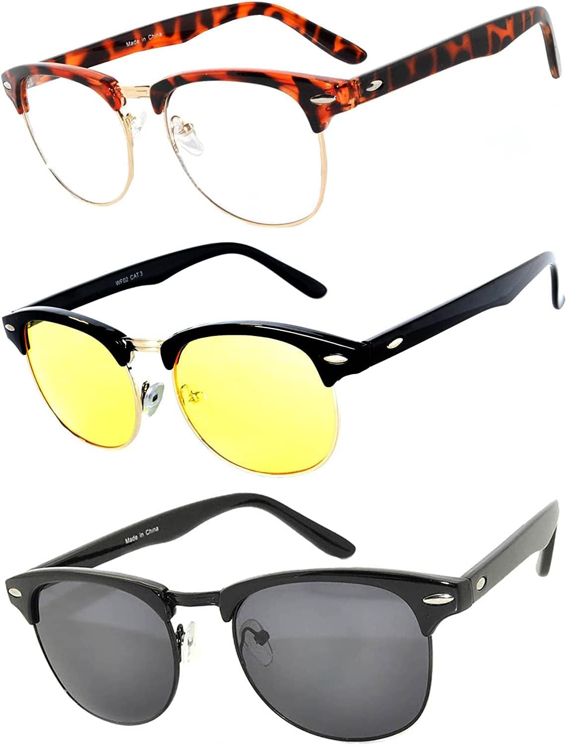 OWL Набор из 3 полуободковых солнцезащитных очков из металла и пластика для женщин и мужчин, защита от УФ-излучения UV400, дымчатые, тонированные, зеркальные линзы, ретро-стиль, Leopard/Clear, Black/Yellow, Black/Smoke
OWL Набор из 3 полуободковых солнцезащитных очков из металла и пластика для женщин и мужчин, защита от УФ-излучения UV400, дымчатые, тонированные, зеркальные линзы, ретро-стиль, Leopard/Clear, Black/Yellow, Black/Smoke
