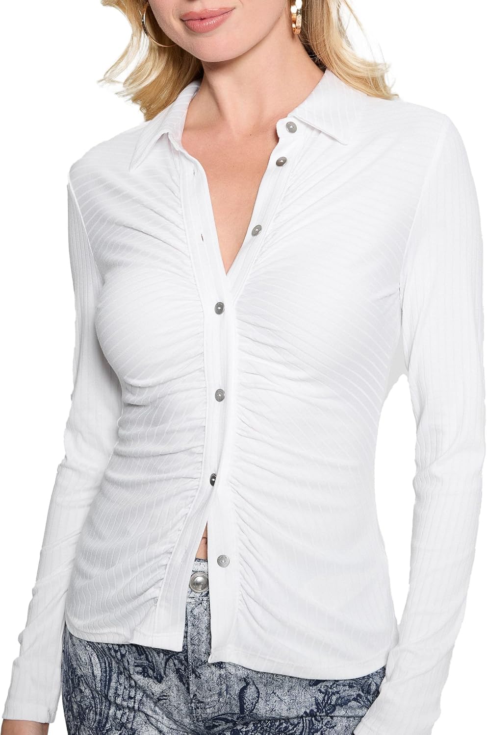 Женский топ Guess Eco с длинным рукавом и застежкой на пуговицы, цвет Jade Rib, Pure White
Женский топ Guess Eco с длинным рукавом и застежкой на пуговицы, цвет Jade Rib, Pure White