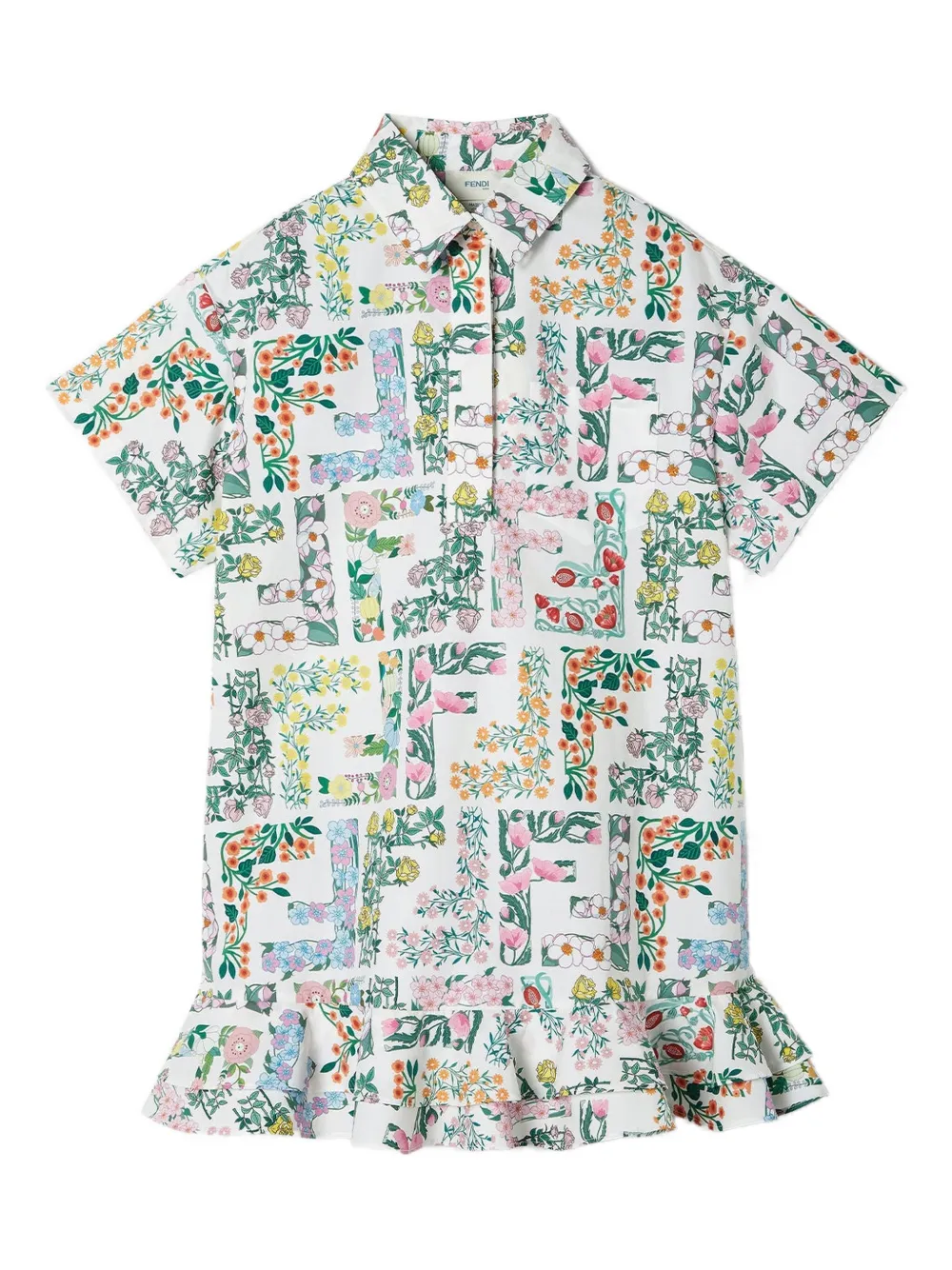 Платье с цветочным принтом и оборками FENDI KIDS, белый
Платье с цветочным принтом и оборками FENDI KIDS, белый